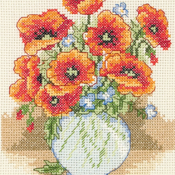 Anchor XS Starters - Poppy Vase Cross Stitch Kit - 15cm x 15cm