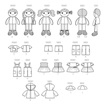 Simplicity 14 1/2" Cloth Dolls and Clothes by Longia Miller S9770 - Sewing Pattern