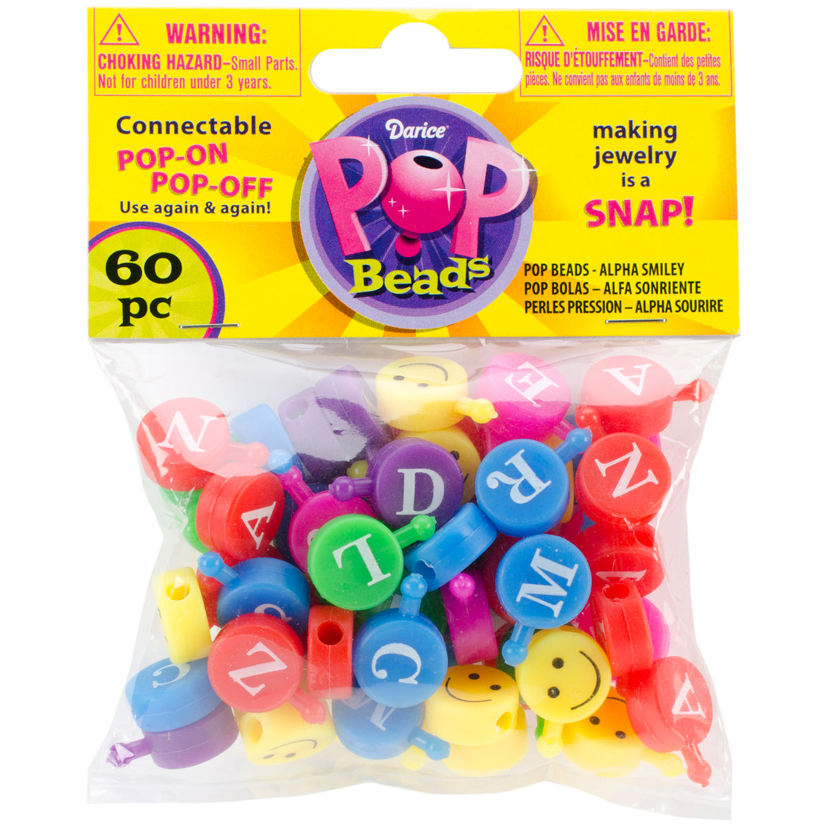 Darice Pop Beads 60/Pkg - Alpha Smiley
