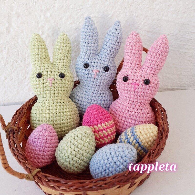Marshmallow Bunny and Egg crochet pattern, Peep bunny pattern, Easter Egg pattern, Easter Bunny simple crochet, Easter pattern no sew