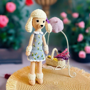 Poodle Crochet Pattern PDF – Amigurumi Dog Doll with Beret & Basket – 21 Page English Tutorial