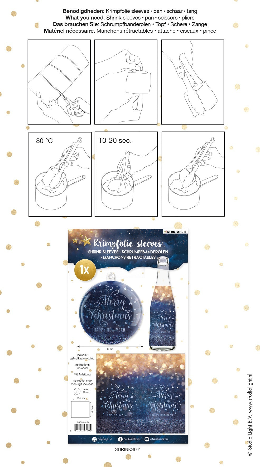 Studio Light Shrink Sleeve 12.5"X11.25" - Christmas & New Year, Bottle Size