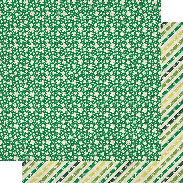 Authentique Paper Dublin Double-Sided Cardstock 12"X12" 18/Pkg - #7 Green/White Shamrocks & Clovers