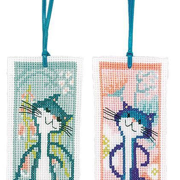 Vervaco Bookmark Kit Flower Cats Set Of 2 Cross Stitch Kit -  6 x 20 cm / 2.4in x 8in