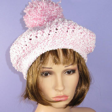 Garter Stitch Cuff Chunky Lace Bobble Tam Hat
