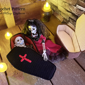 Dracula coffin bed Crochet casket Vampire bat Trick or treat box Halloween Decorations Crochet pattern