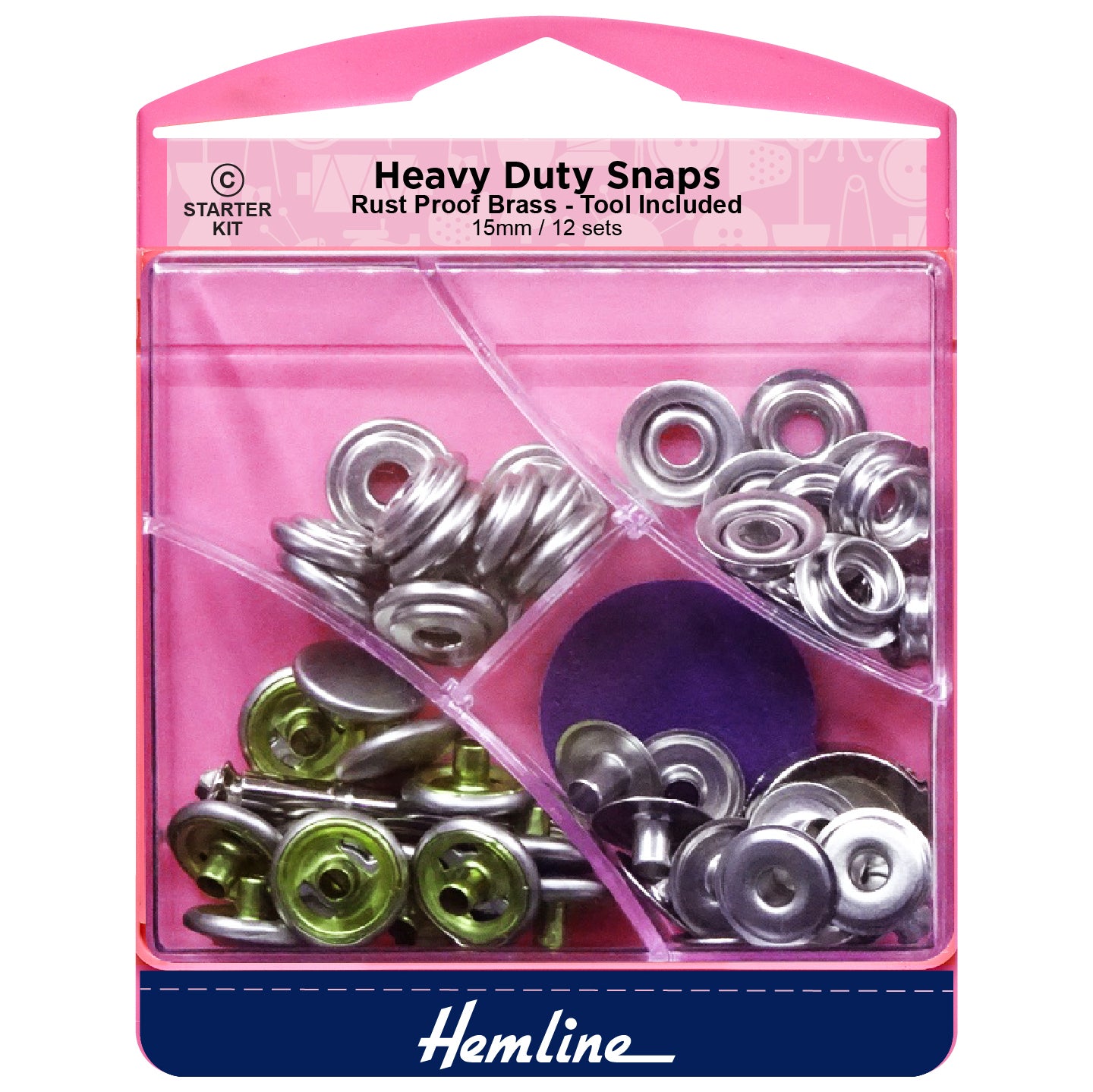 Hemline Heavy Duty Snaps, 15mm x 12 sets - Nickel