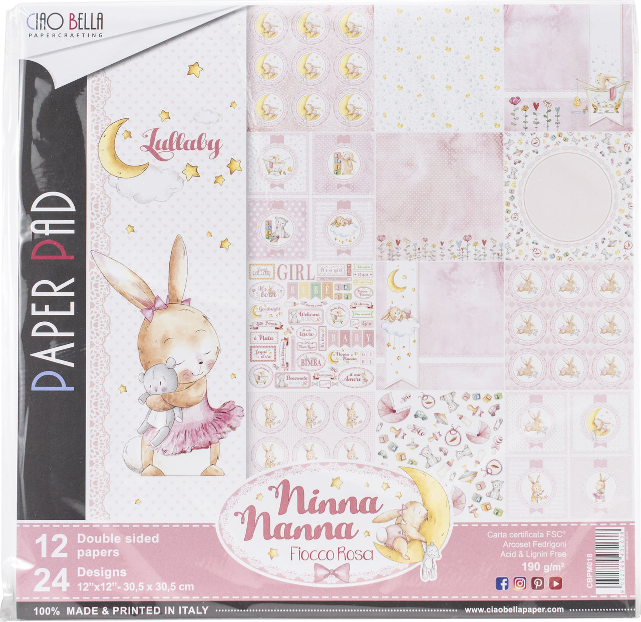 Ciao Bella Double-Sided Paper Pack 90lb 12"X12" 12/Pkg - Ninna Nanna Girl, 12 Designs/1 Each