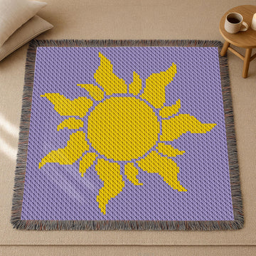 CROCHET PATTERN C2C Tangled Sun Rapunzel Blanket 90x90 Square Purple Afghan