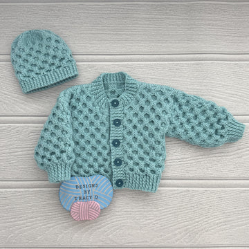 Timmy Cardigan, hats, & Booties 16-22 inch chest