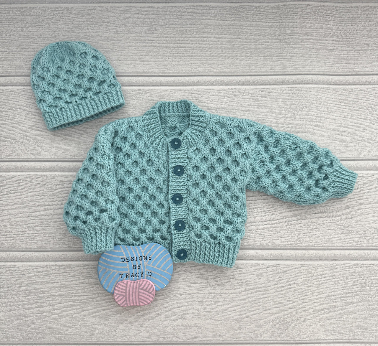 Timmy Cardigan, hats, & Booties 16-22 inch chest