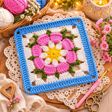 Crochet Square Motif PDF Pattern + Video Tutorial | Granny Square Blanket Block