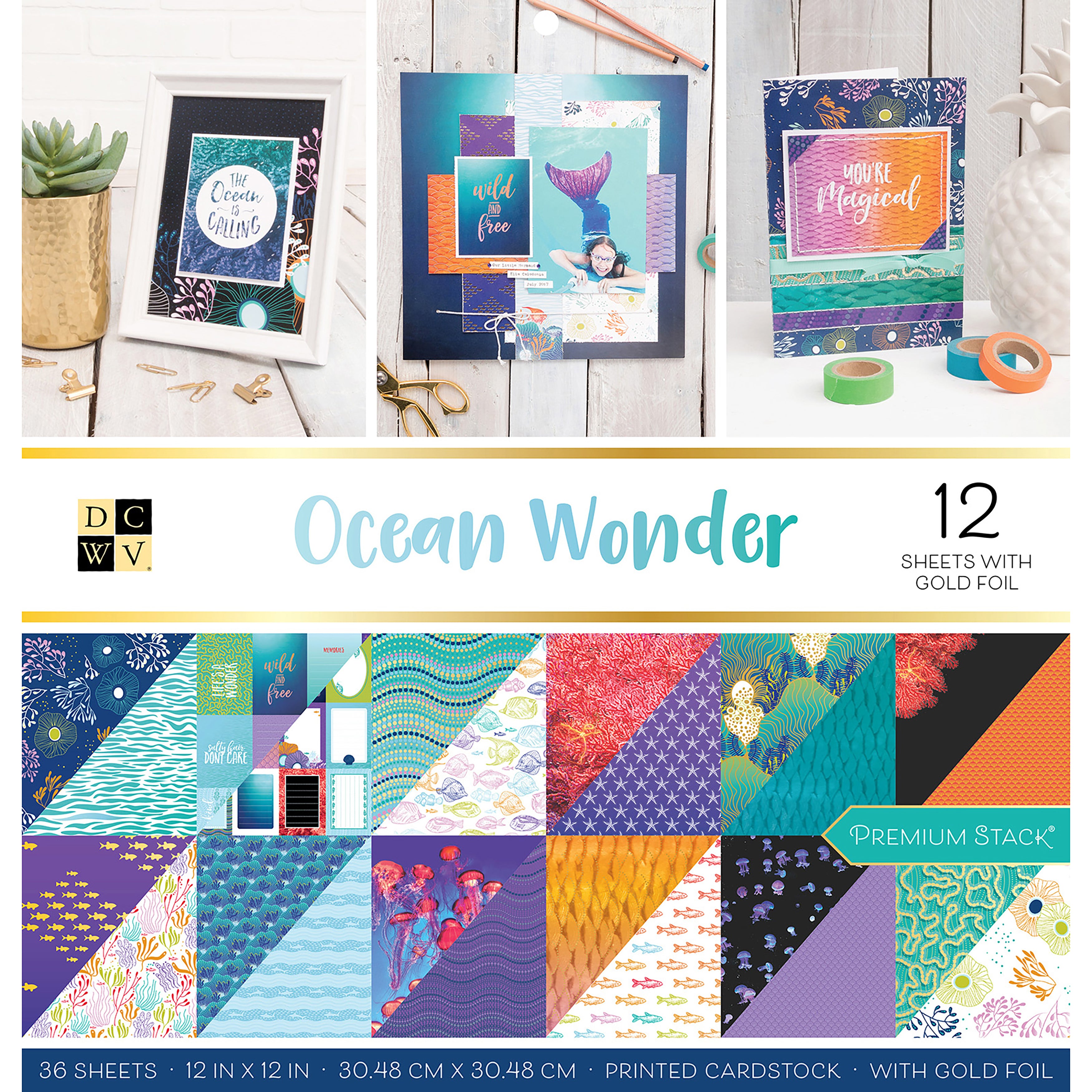 American Crafts DCWV Double-Sided Cardstock Stack 12"X12" 36/Pkg - Ocean Wonder, 18 Designs/2 Each