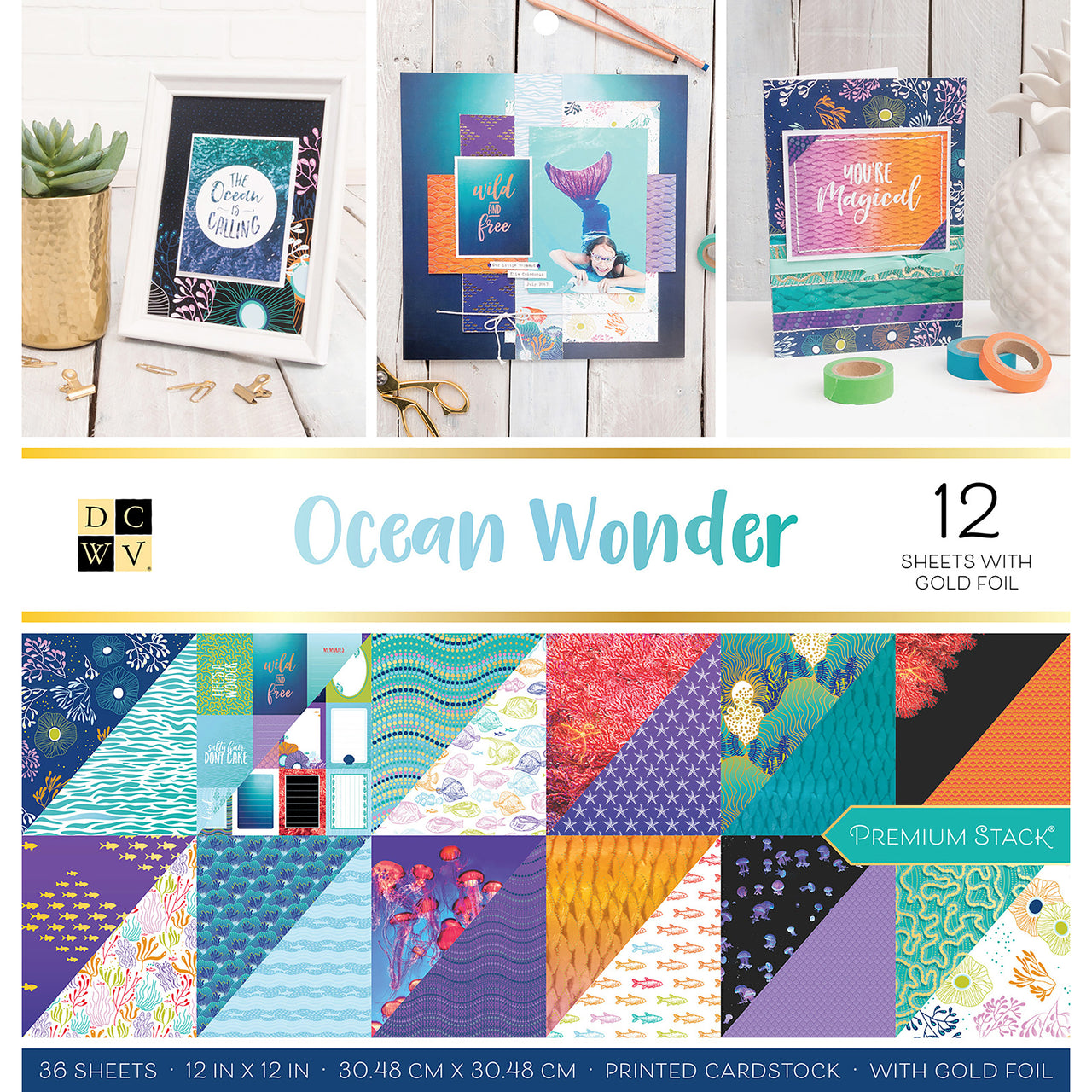 American Crafts DCWV Double-Sided Cardstock Stack 12"X12" 36/Pkg - Ocean Wonder, 18 Designs/2 Each