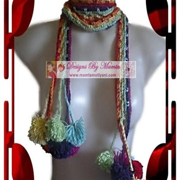 Hippie Chic Scarf Pattern With Pom Poms Rainbow Infinity
