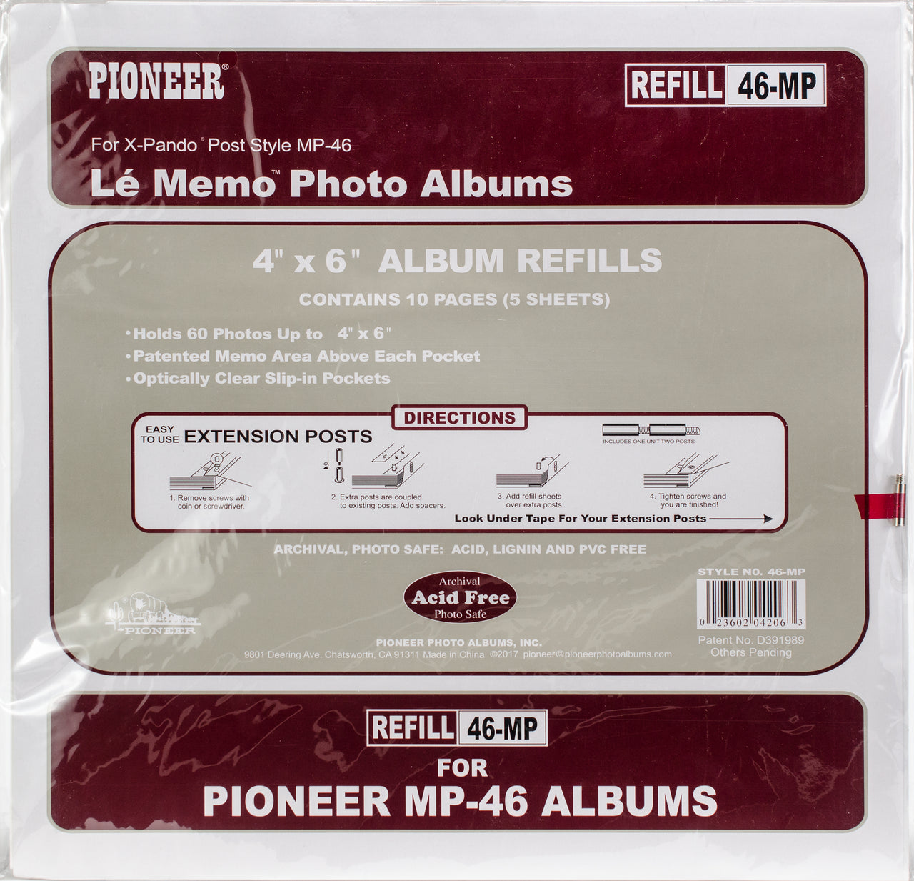 Pioneer 6-Up Refill Pages 6/Pkg - For Mp46 Photo Album