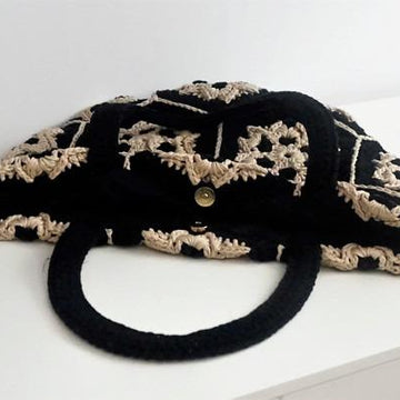 Crochet Light Beige Black Bag
