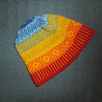 Rainbow double-knitted scarf and stranded colourwork hat