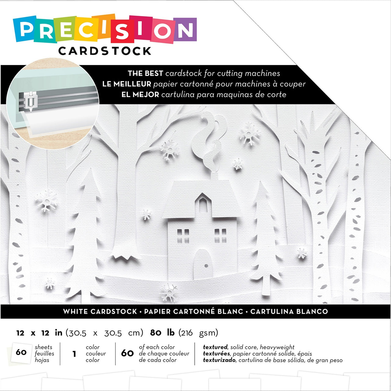 American Crafts Precision Cardstock Pack 80lb 12"X12" 60/Pkg - White/Textured