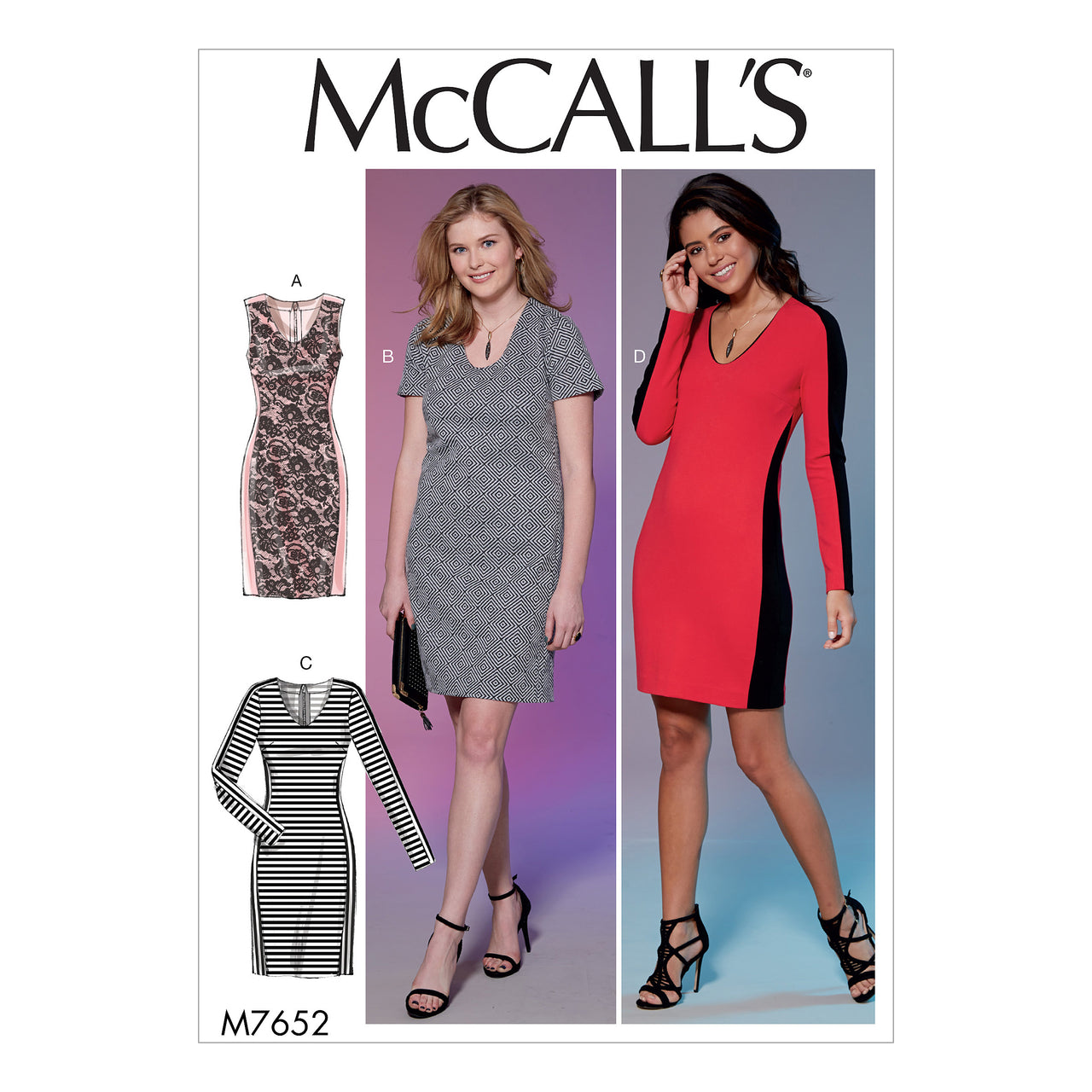 McCall's Misses'/Miss Petite/Women's/Women's Petite Dresses with Side Panels and Contrast Options M7652 - Sewing Pattern
