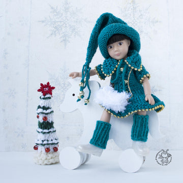 Knitted flat outfit Christmas Tree  for 8-9 inch dolls