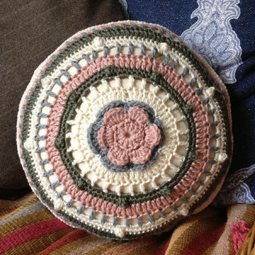 'Lean On Me' Crochet Round Cushion/Bolster