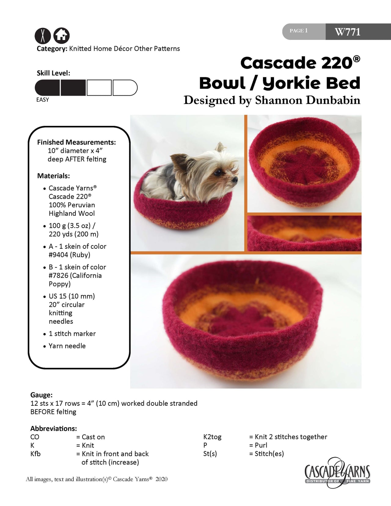 Bowl/Yorkie Bed in Cascade 220® - W771 - Downloadable PDF