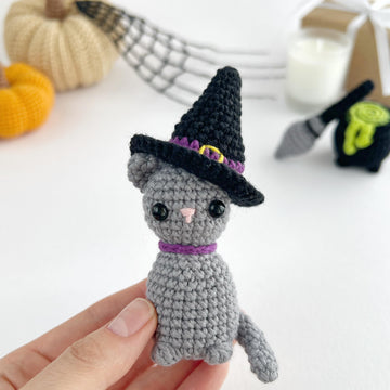 Halloween witch bundle crochet patterns, Black cat, Witch hat, Cauldron, Broom Amigurumi pattern