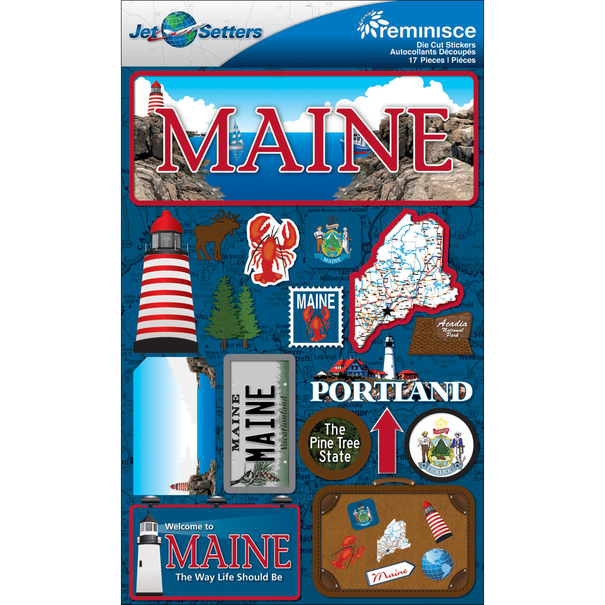 Reminisce Jet Setters State Dimensional Stickers 4.5"X7.5" - Maine