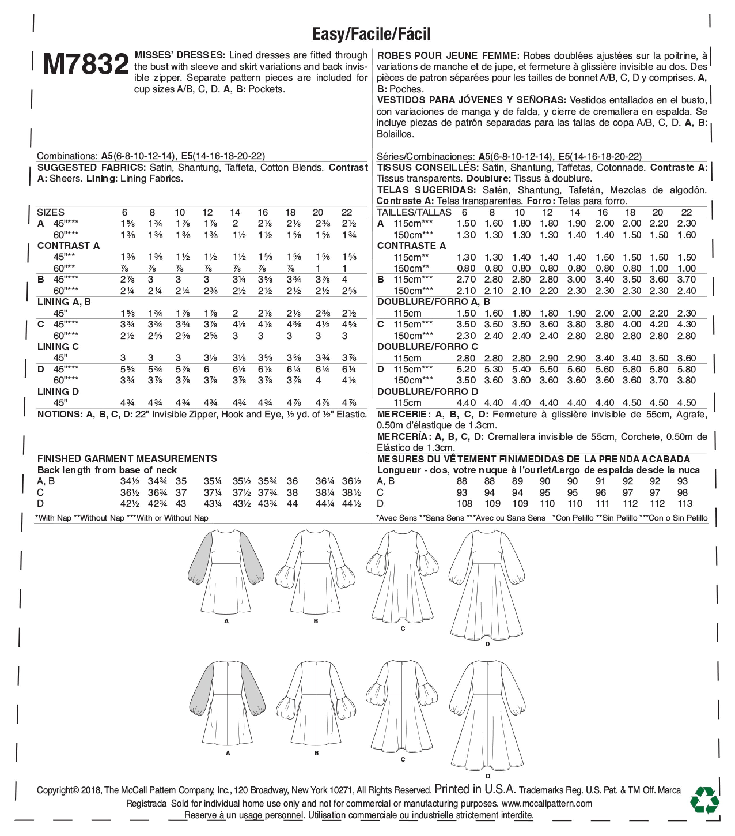 McCall's Misses' Dresses M7832 - Sewing Pattern