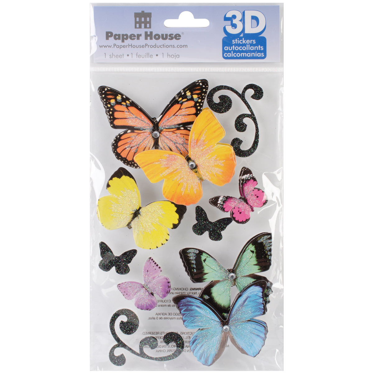 Paper House 3D Stickers 4.5"X7.5" - Butterflies