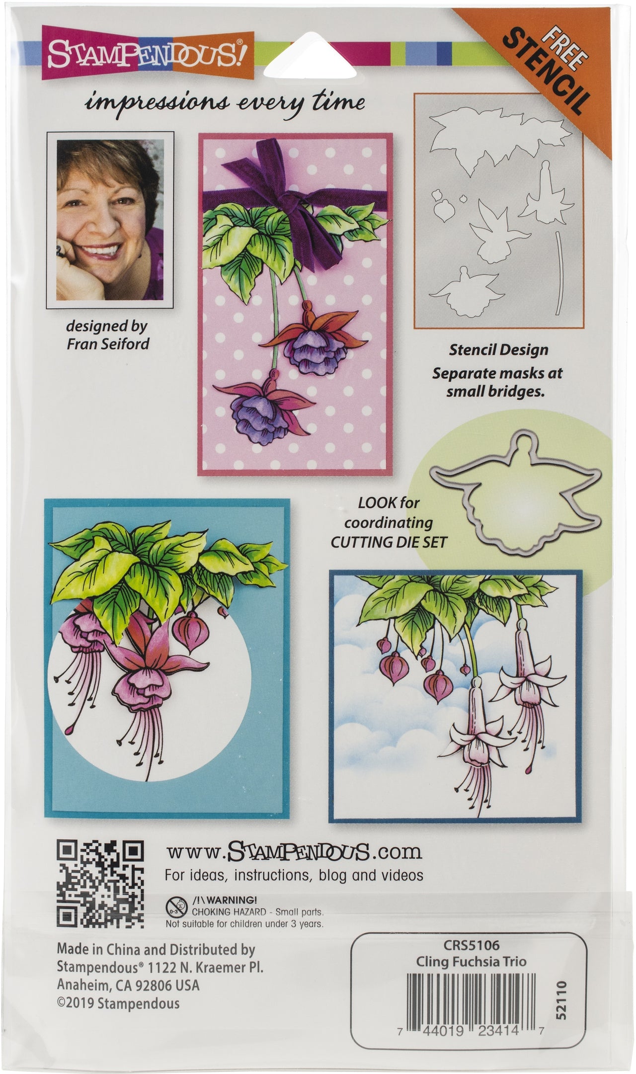 Stampendous Cling Stamp W/ Template Set - Fuchsia Trio