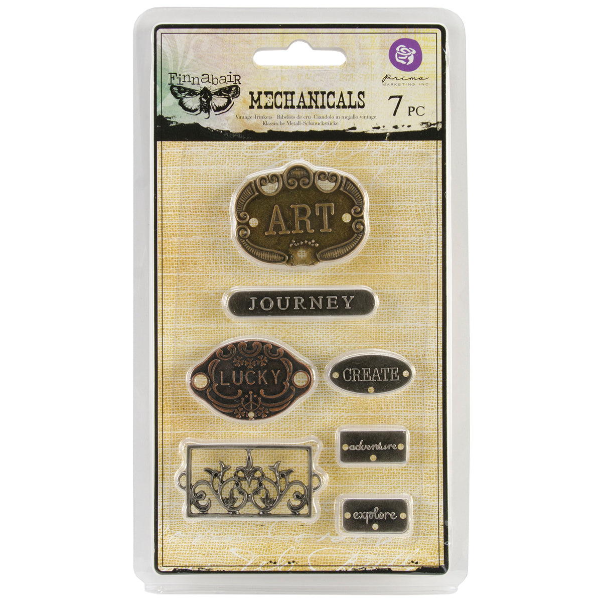 Prima Marketing Mechanicals Metal Embellishments - Plate & Label 7/Pkg