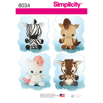 Simplicity Animal Stuffies 8034 - Paper Pattern, Size OS (ONE SIZE)
