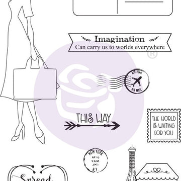 Prima Marketing Julie Nutting Mixed Media Cling Rubber Stamp - Travel Girl