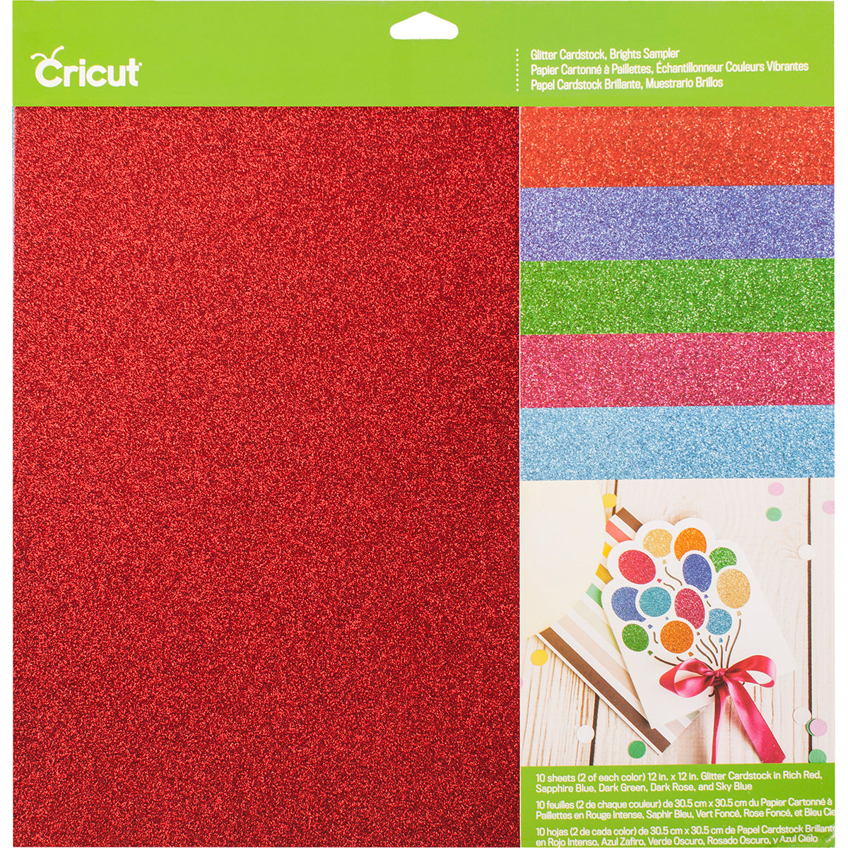 Cricut Glitter Cardstock Sampler 12"X12" 10/Pkg - Brights