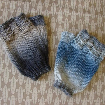 Plain fingerless mitts with top lacy panel