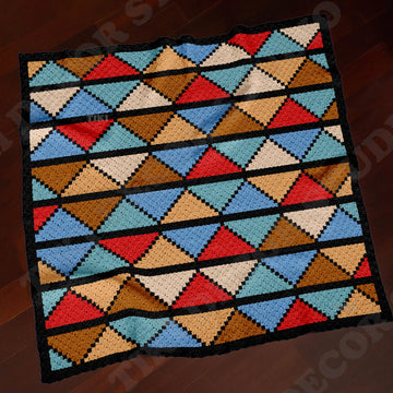 Bright Triangle Blanket 47×47 inches Colorwork Mosaic Stroller C2C CROCHET PATTERN