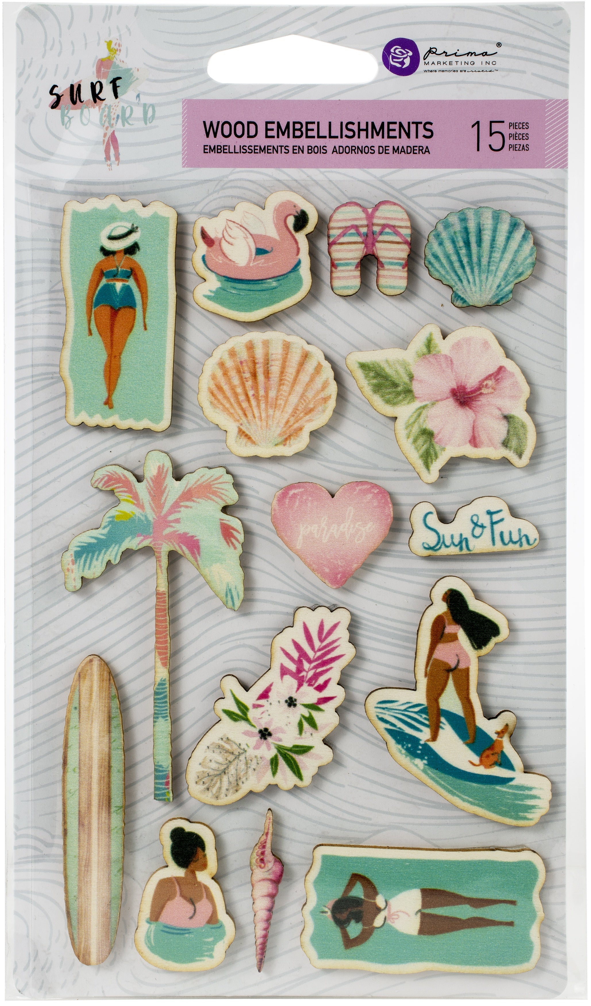 Prima Marketing Surfboard Wood Stickers 15/Pkg - 620962