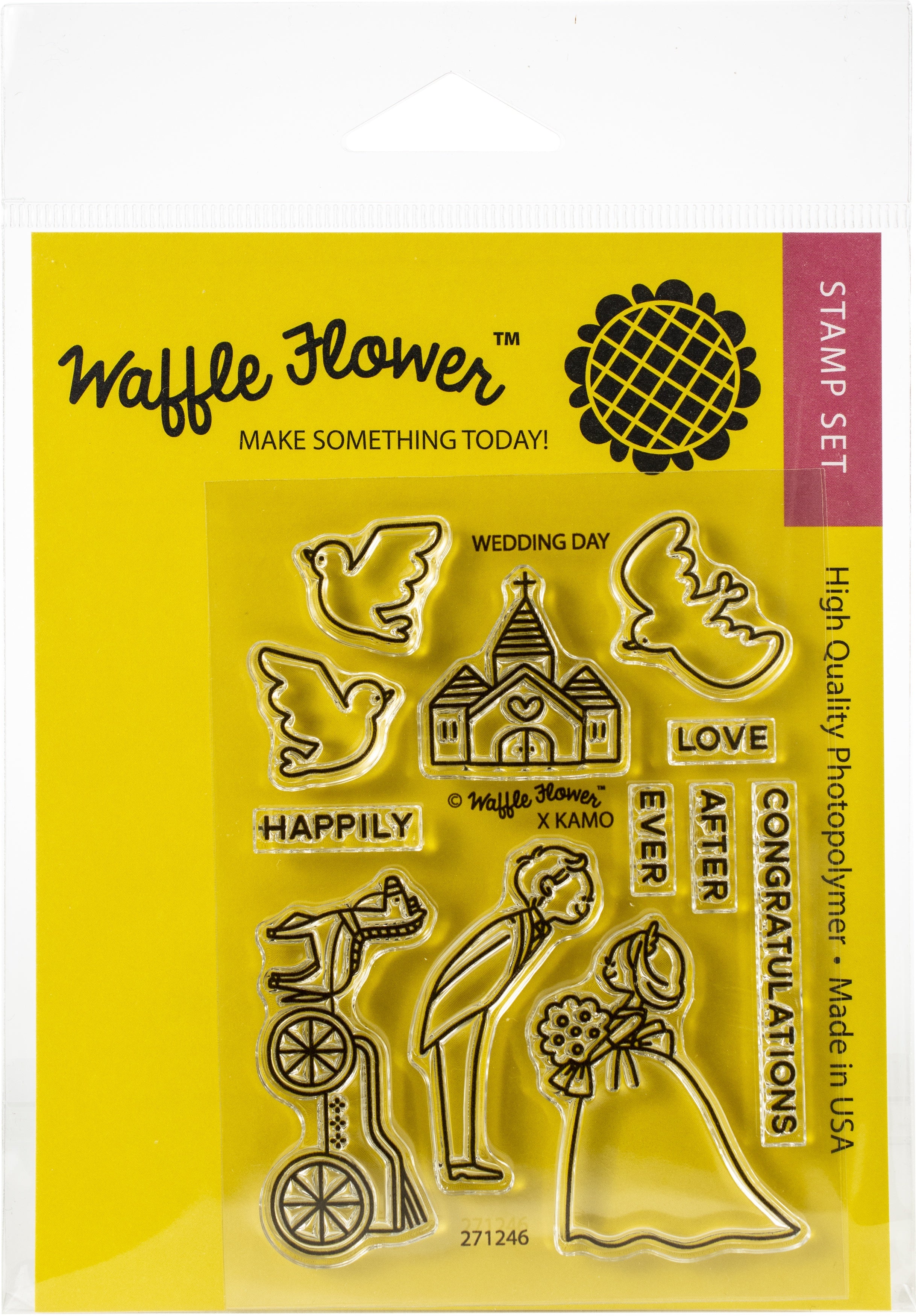 Waffle Flower Crafts Clear Stamps 3"X4" - Wedding Day