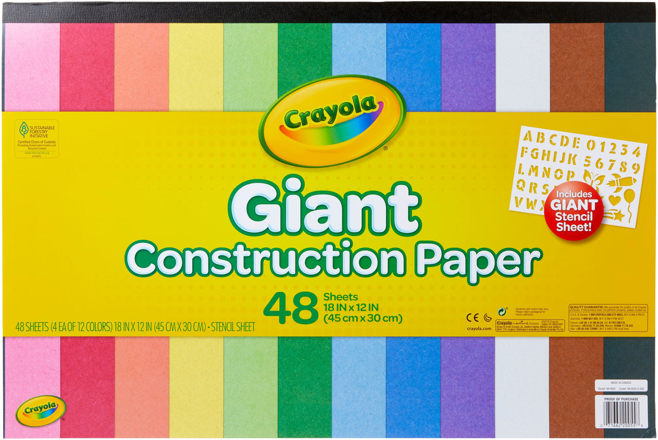 Crayola Giant Construction Paper Pad 18"X12" - 48 Sheets W/Stencil