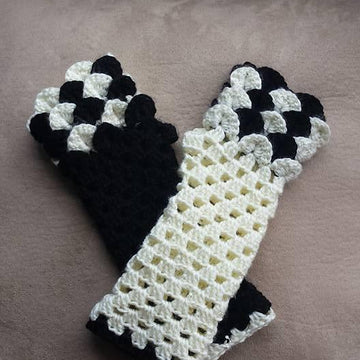 Long Crocodile Stitch Fingerless Gloves