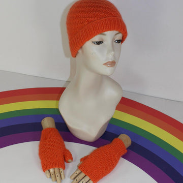 Adult Teen Aran Swirl Beanie Hat and Gloves