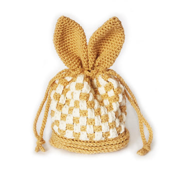 Easter bunny bag with ears Crochet pouch Easter gift Mesh bag Woven bag Easter egg hunt project