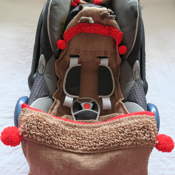 Reindeer Hood Baby Car Seat Blanket + Toy