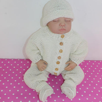 Baby Romper Suit Booties and Beanie Hat