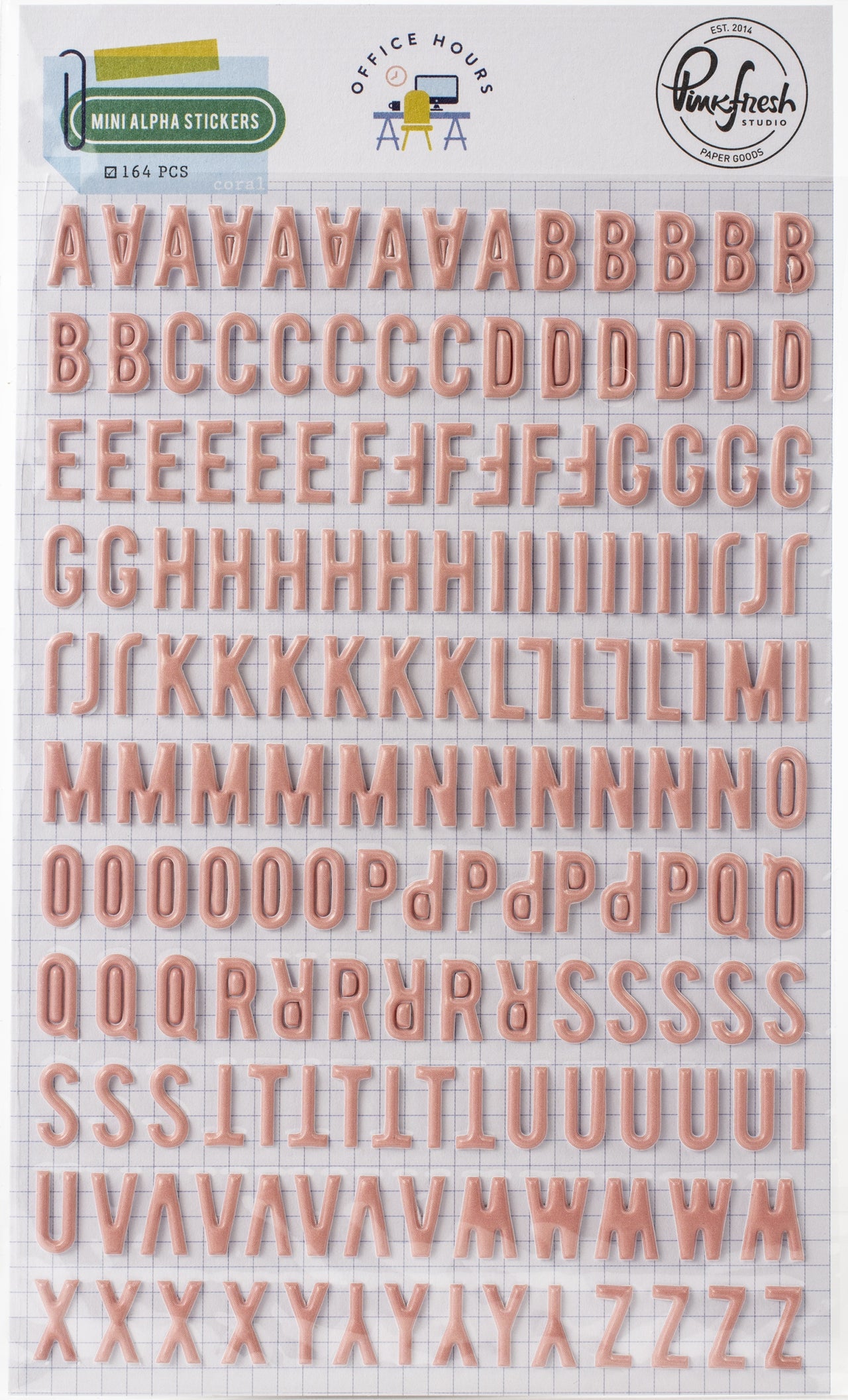 Pinkfresh Studio PinkFresh Puffy Mini Alpha Stickers - Office Hours, Coral, 164/Pkg
