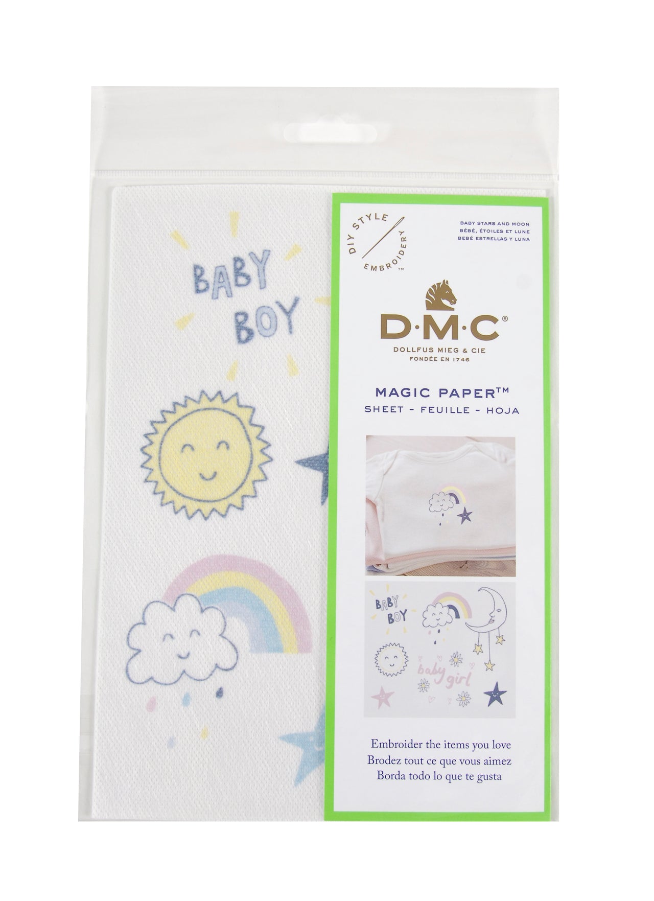DMC Magic Paper Baby Star Moon Sun Embroidery Sheet