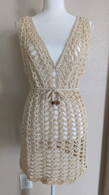 Light Beige Crochet Mesh Dress-Beach Cover-Up