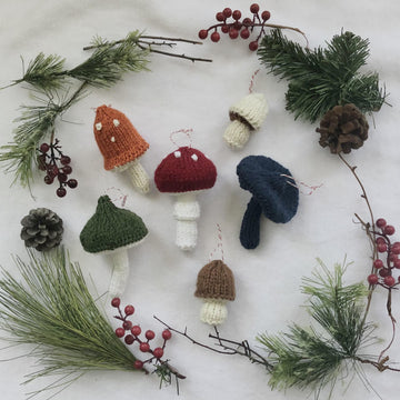 Knit Mushroom Christmas Ornaments